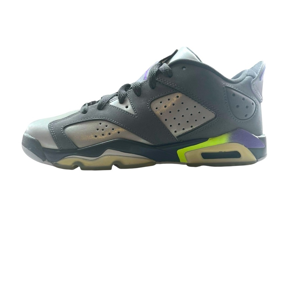Jordan Kids Gray Sneakers with Purple & Neon Green Accents